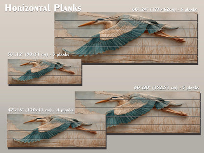 Heron Wood Wall Art - Rustic Nature Decor | Elegant Bird Poster on Wood Plank