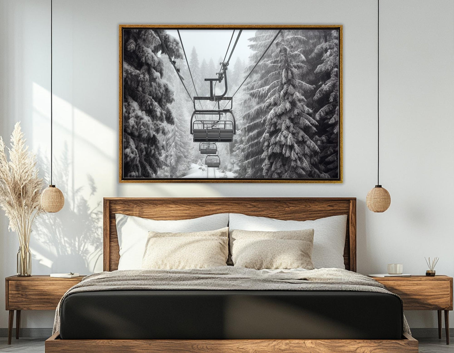Winter Wall Decor - Ski Wall Art Cable Car Canvas Print, Framed Ready to Hang