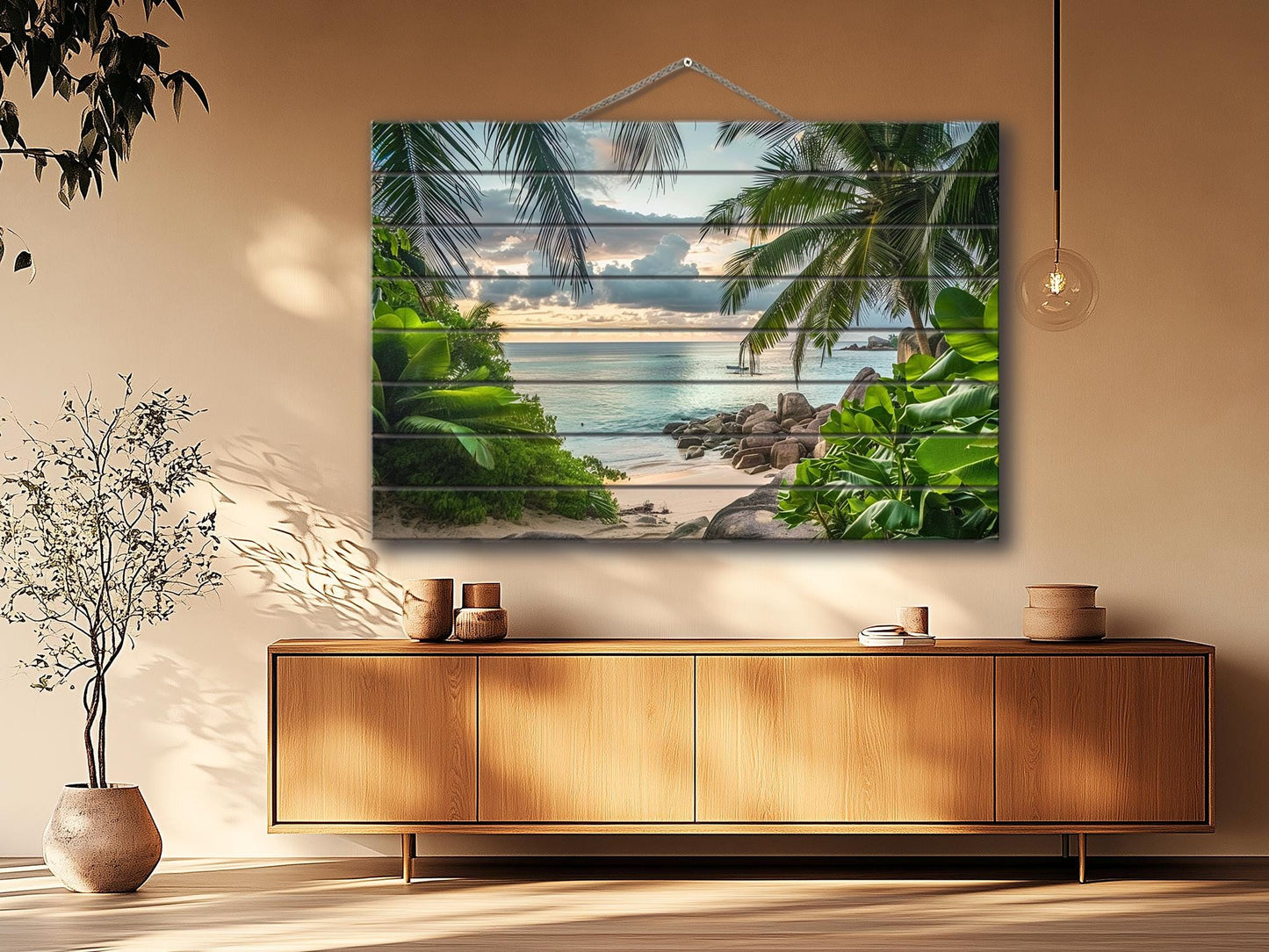 Tropical Landscape Print on Wood, Tropical Wooden Wall Art, Palm Trees Wood Print, Resort Island Wall Art, Tropical Beach, Wood Wall Art