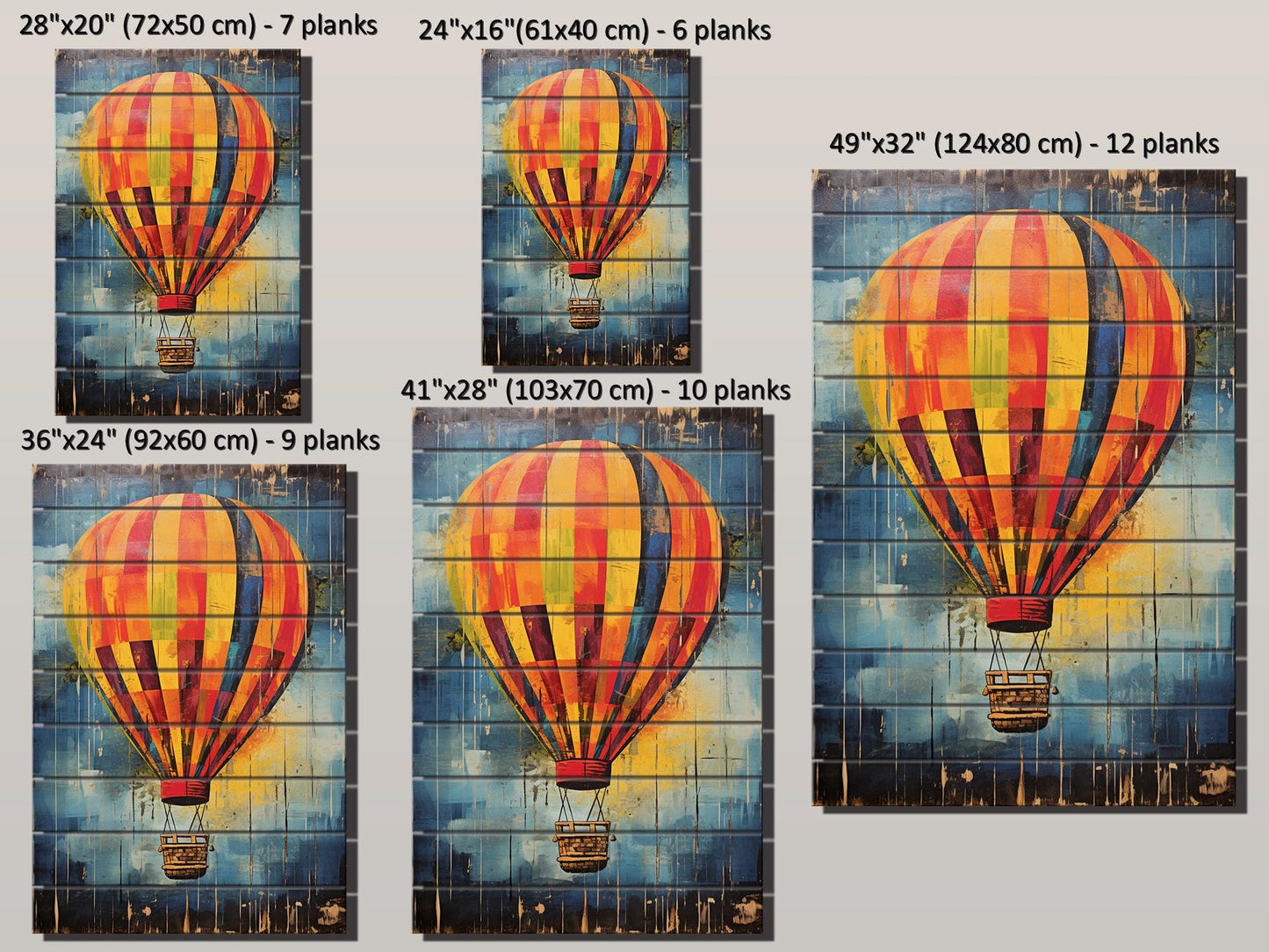 Rustic Wooden Wall Art – Hot Air Balloon Art on Natural Wood Print | Ready to Hang