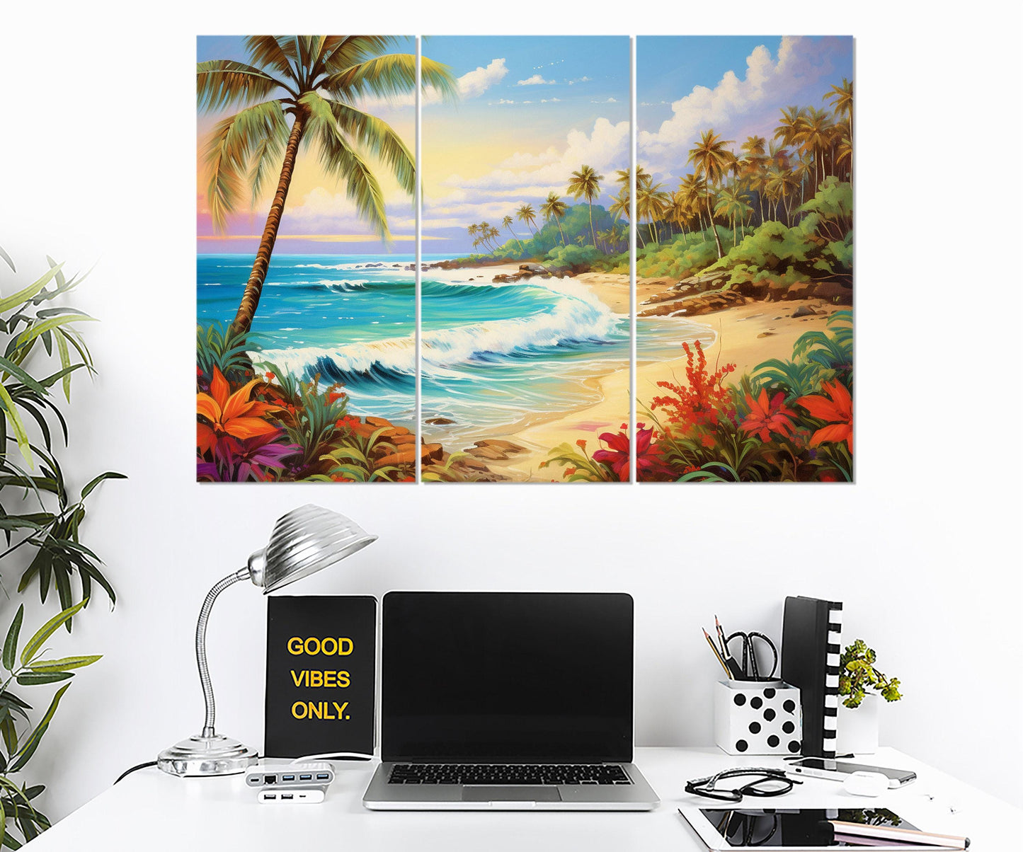Tropical Beach Painting – Colorful Coast Canvas Print | Framed & Ready to Hang