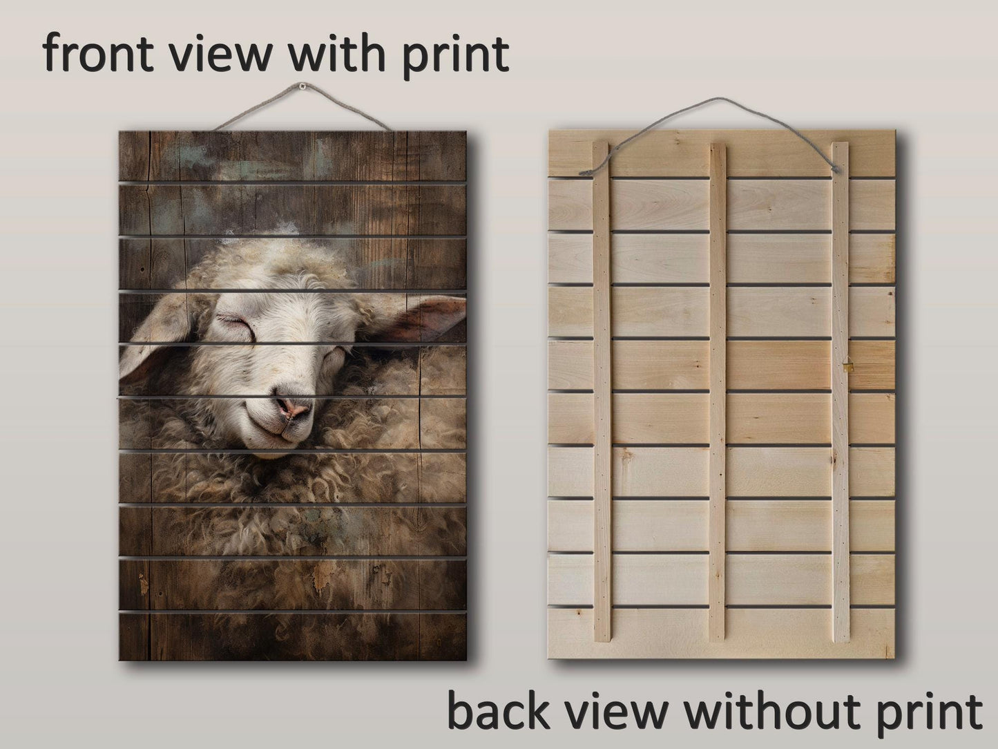 Sheep Sleeping Print on Natural Wood – Religious Wall Art