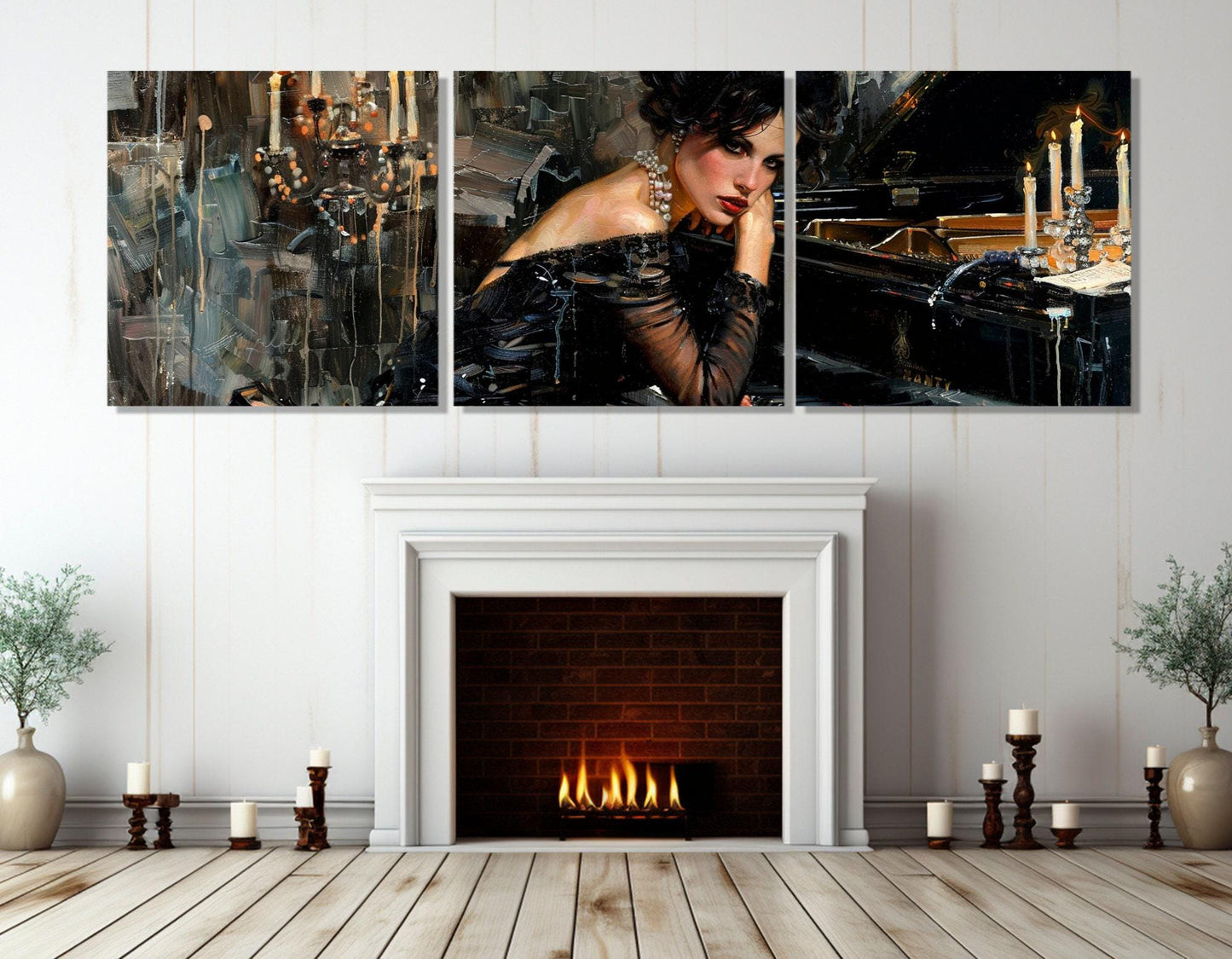 Elegant Woman Painting Canvas Print, Sexy Woman in Black Dress Playing Piano Canvas Print in Giovanni Boldini Style, Ready to Hang