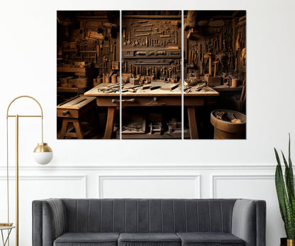 Woodworking Wall Art – Vintage Tools Print | Carpenter Gift | Framed Canvas Print