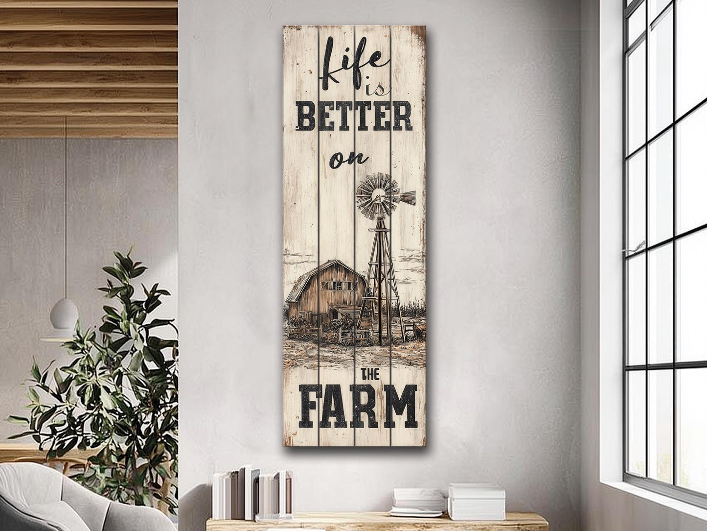 Rustic Wood Wall Art – Life On The Farm Sign | Cozy Country Wall Decor