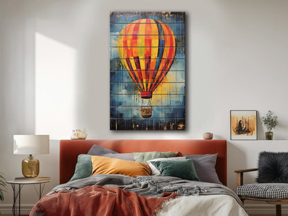Rustic Wooden Wall Art – Hot Air Balloon Art on Natural Wood Print | Ready to Hang