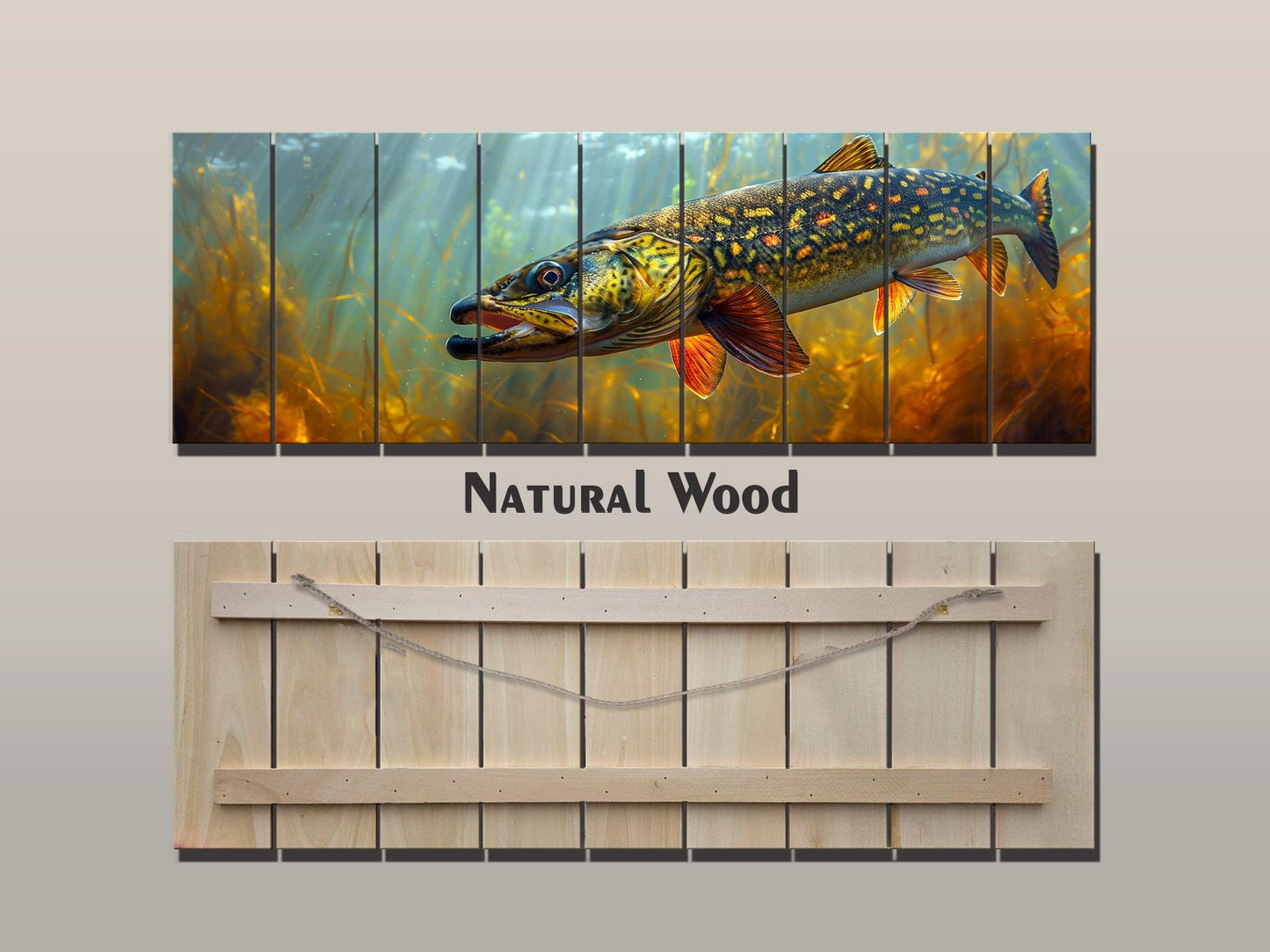 Northern Pike Wall Art – Rustic Fishing Wall Decor on Natural Wood Planks