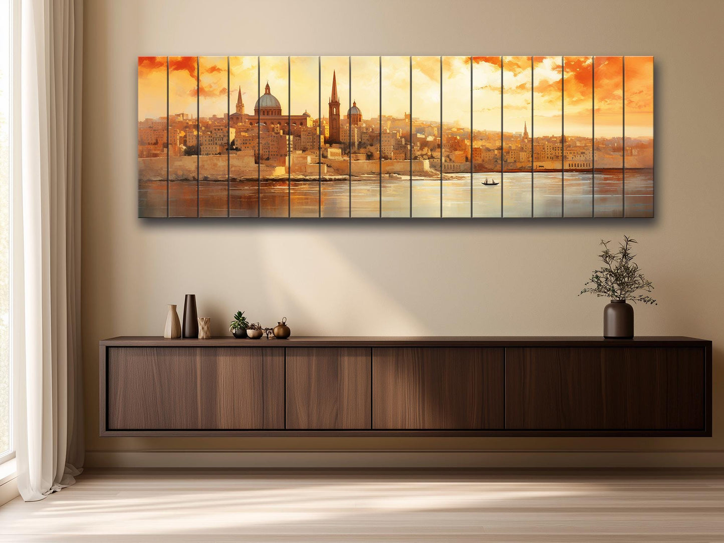 Rustic Valletta Wood Art – Valletta Skyline Wall Art | Natural Wood Wall Hanging