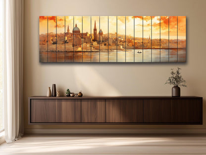 Rustic Valletta Wood Art – Valletta Skyline Wall Art | Natural Wood Wall Hanging