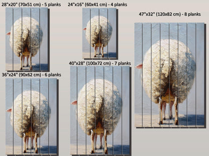 Funny Farmhouse Wall Art – Sheep Butt Print on Natural Wood Panel Decor