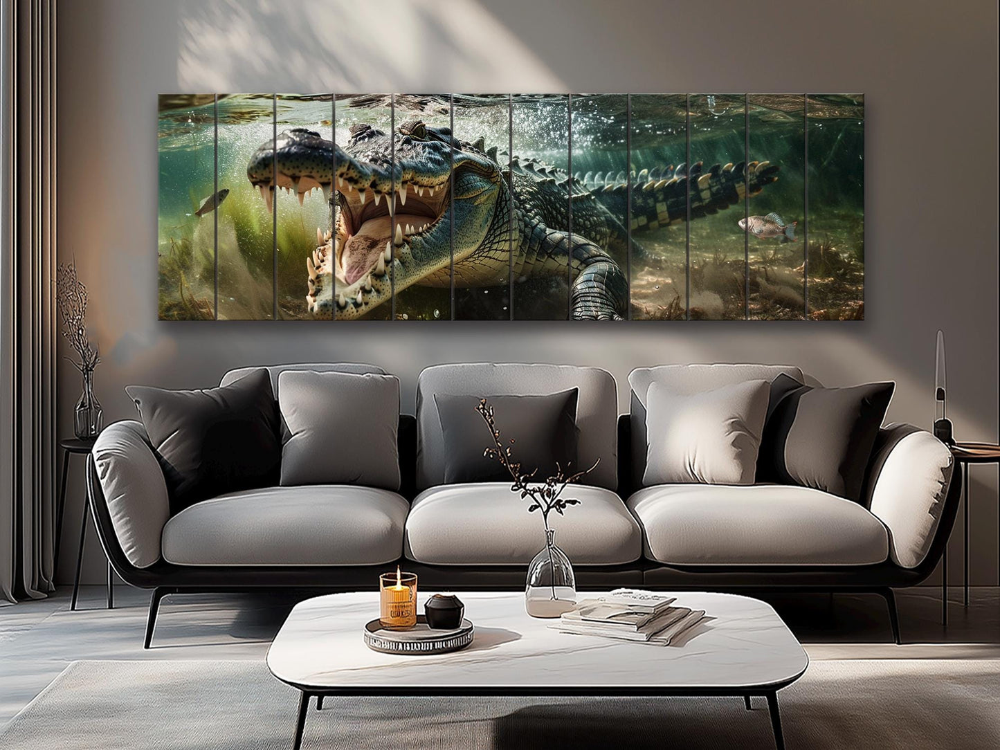 Crocodile Wood Wall Art – Natural Wood Print | Rustic Wooden Wall Decor