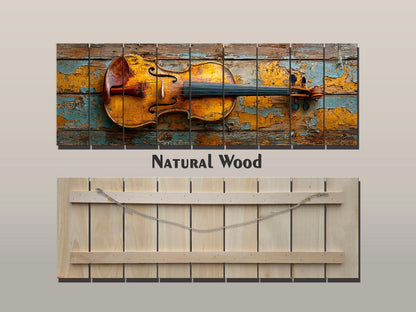 Violin Wood Print – Rustic Music Art on Smooth Linden Wood Planks | Farmhouse Wall Decor