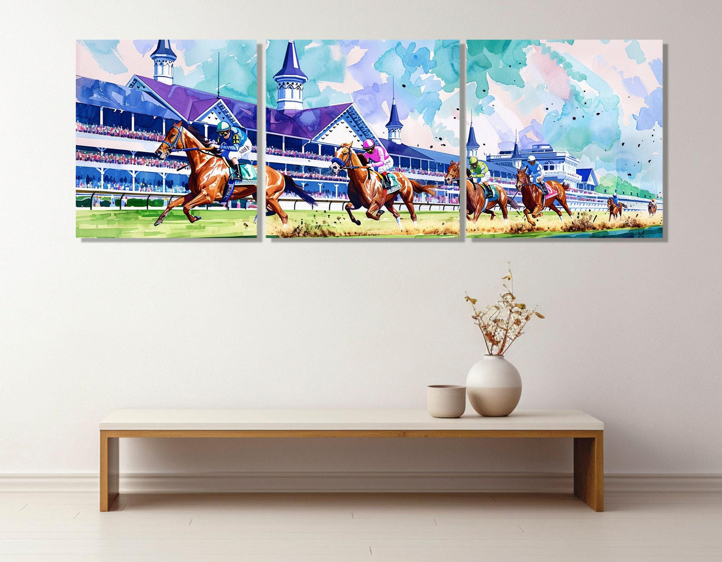 Horse Racing Wall Art – Abstract Horse Painting on Gallery Wrapped Canvas with Floating Frame