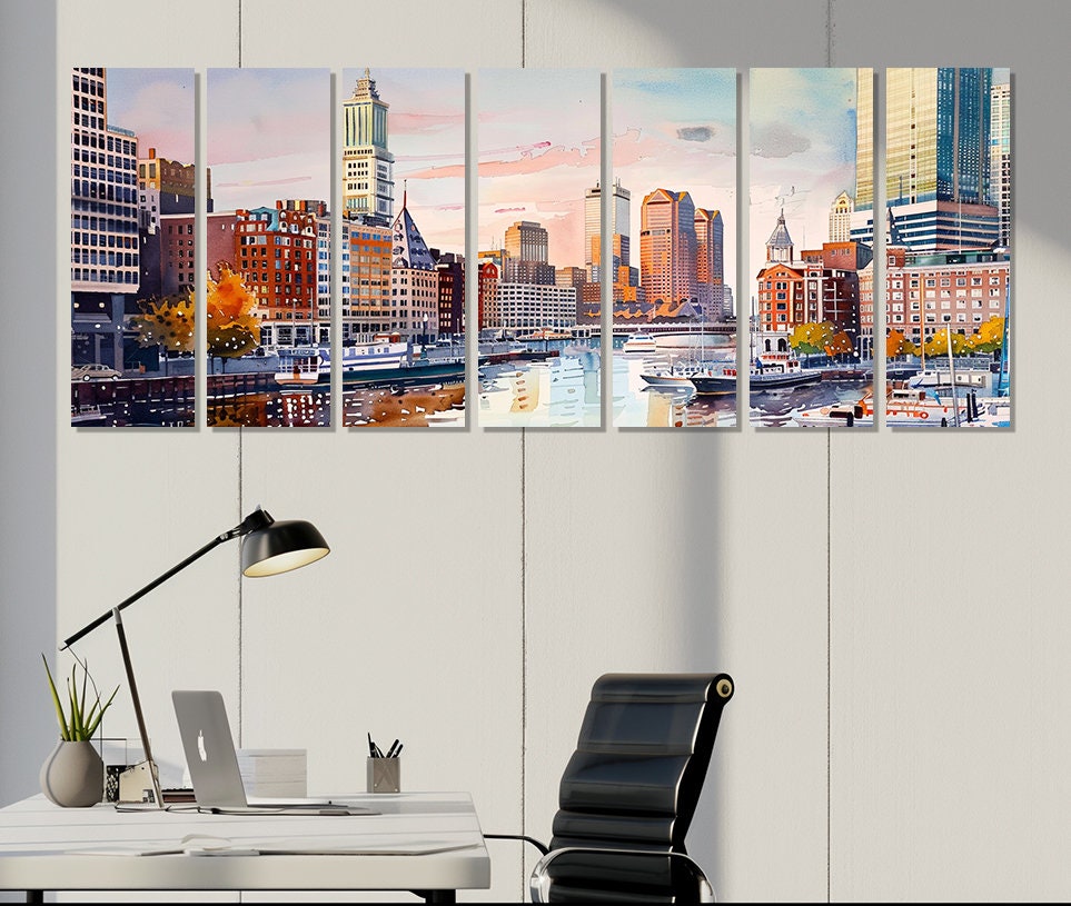Boston Panoramic Canvas | Large Cotton Canvas Print - Ready to Hang Framed Wall Decor