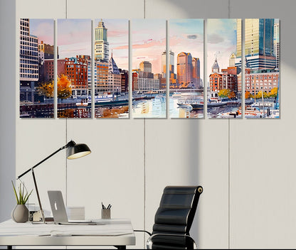 Boston Panoramic Canvas | Large Cotton Canvas Print - Ready to Hang Framed Wall Decor