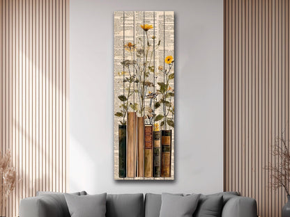 Wildflowers Wood Print – Rustic Botanical Wall Art on Natural Wood Grain