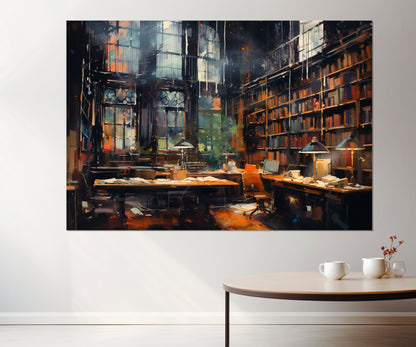Library Oil Painting – Abstract Canvas Art | Framed Canvas Print, Reading Room Decor