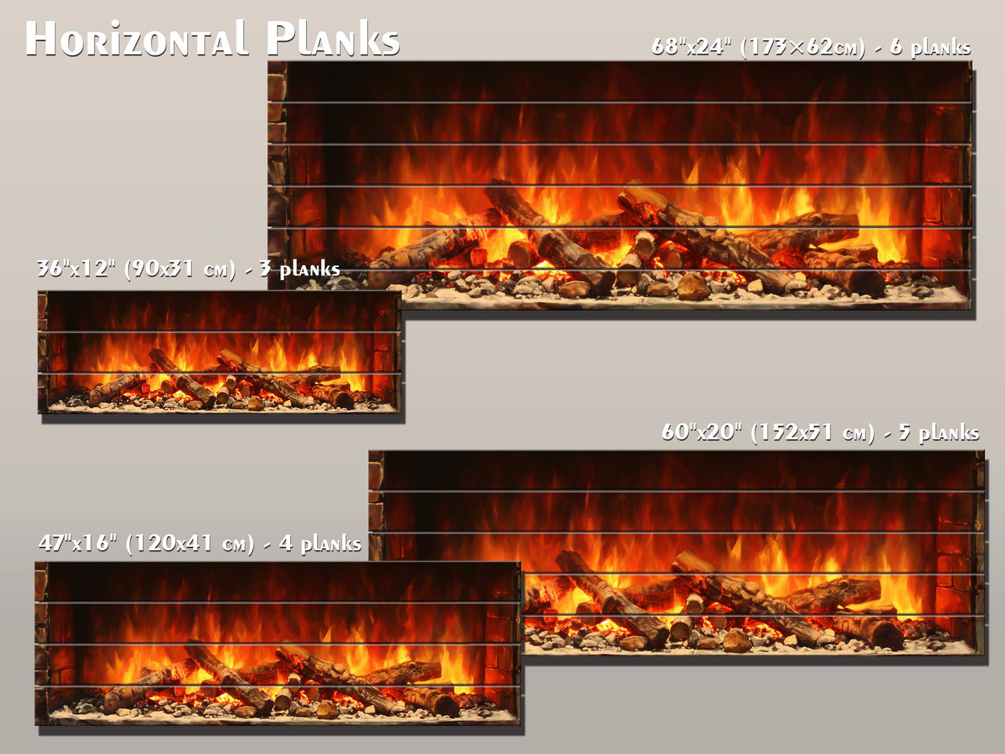 Fireplace Print on Natural Wood – Rustic Wall Art Home Decor