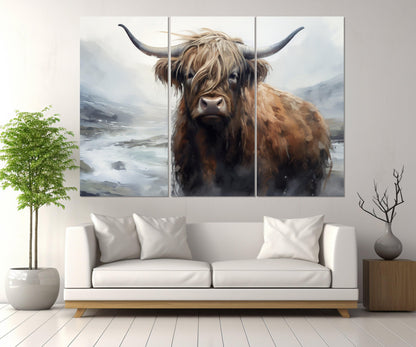 Highland Cow Canvas Print - Abstract Cow Painting | Framed Wall Art Ready to Hang