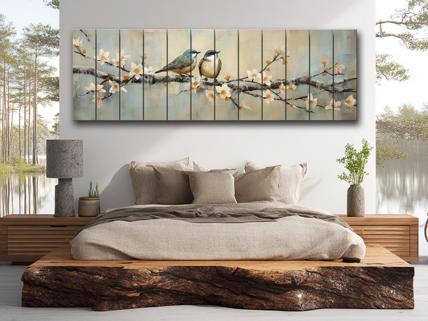 Rustic Wood Wall Art | Nature Wall Decor with Birds Print on Wood Planks, Fade Resistant