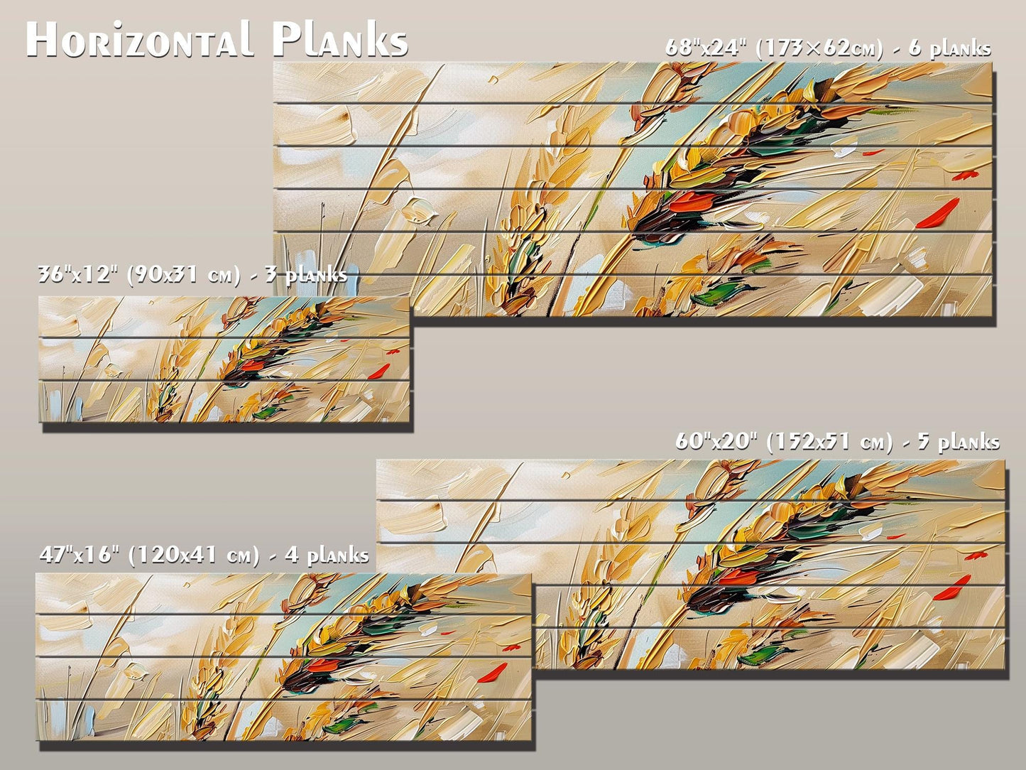 Wood Wall Art – Golden Wheat Ears Rustic Nature Print on Natural Wood Planks