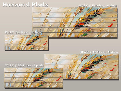 Wood Wall Art – Golden Wheat Ears Rustic Nature Print on Natural Wood Planks