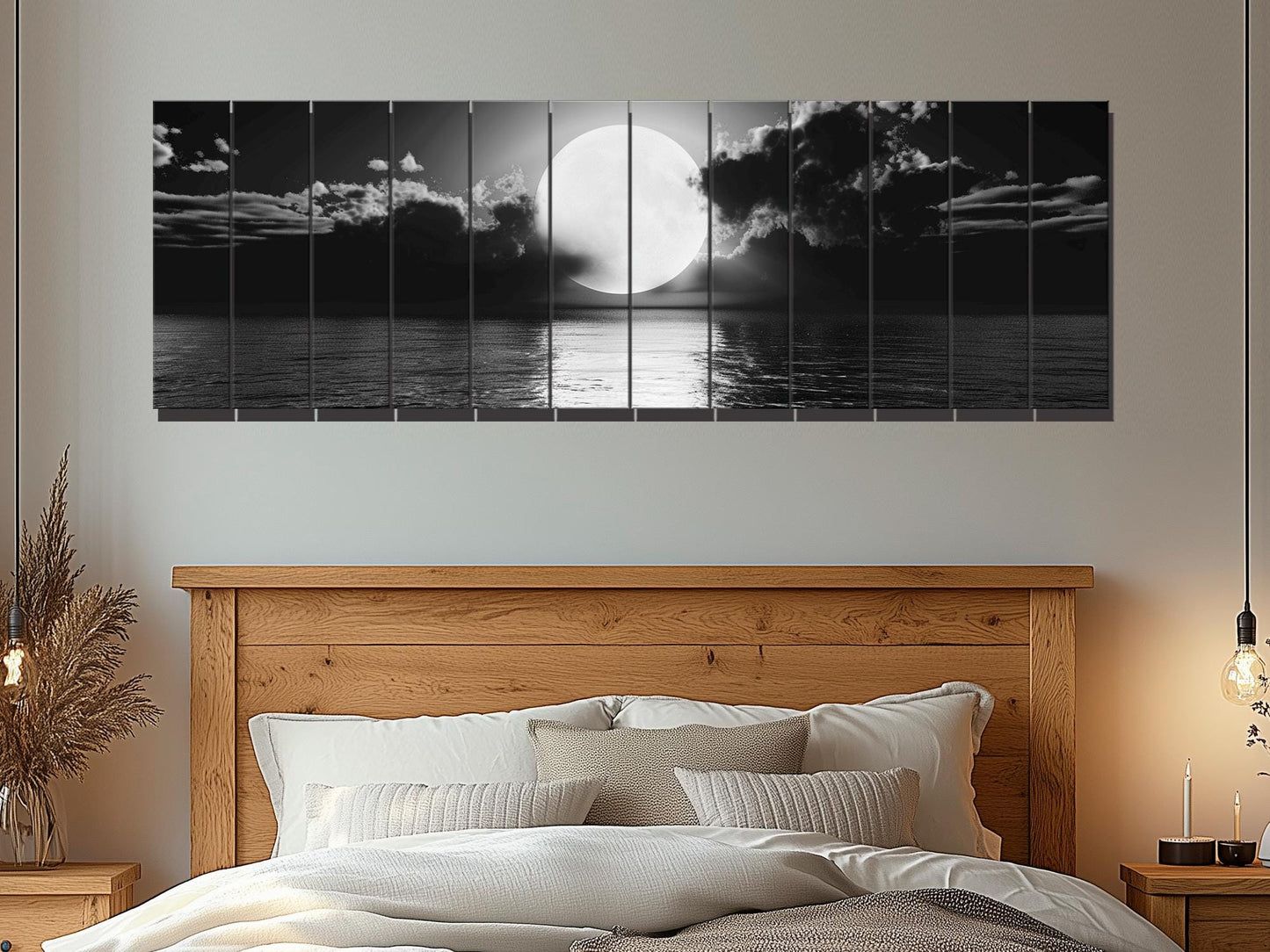 Wood Wall Art - Scenic Moon Print on Natural Wood | Large Moonlight Poster