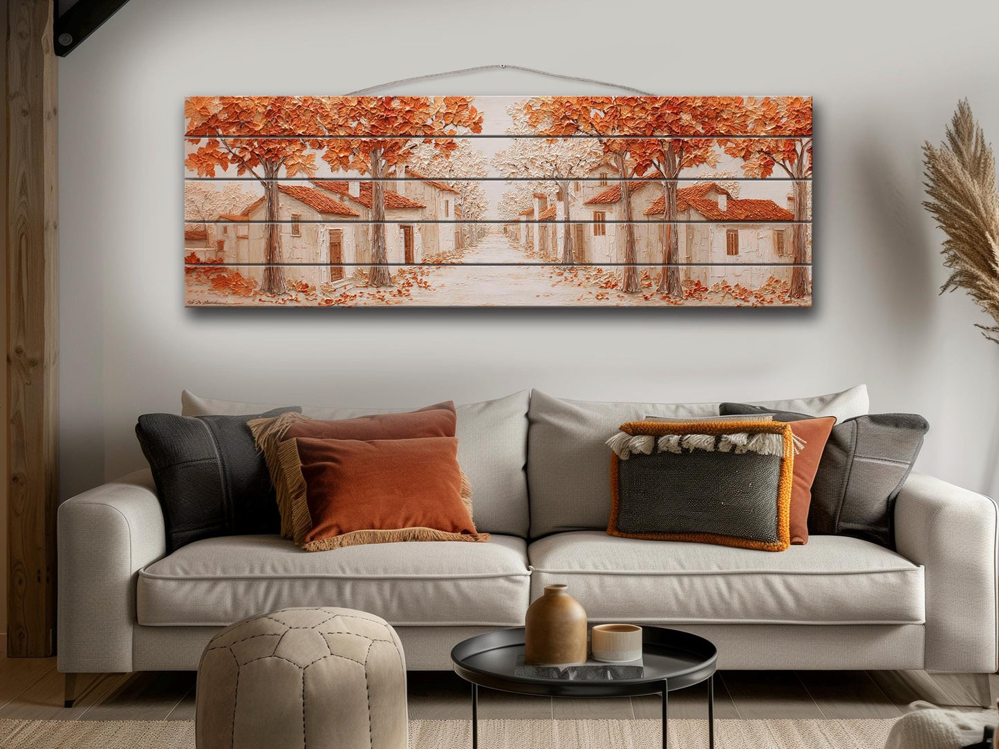 Autumn Lane Wood Art – Rustic Wood Decor With Textured Leaf Relief & Warm Copper Tones