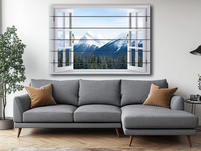Wood Wall Art – Alpine Wall Decor With Winter Mountain Landscape Print On Natural Wood