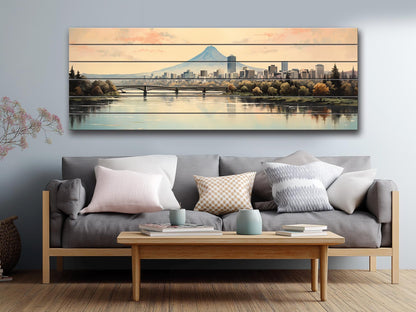 Vintage Portland Print on Natural Wood – Oregon Wall Art