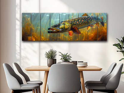 Northern Pike Wall Art – Rustic Fishing Wall Decor on Natural Wood Planks