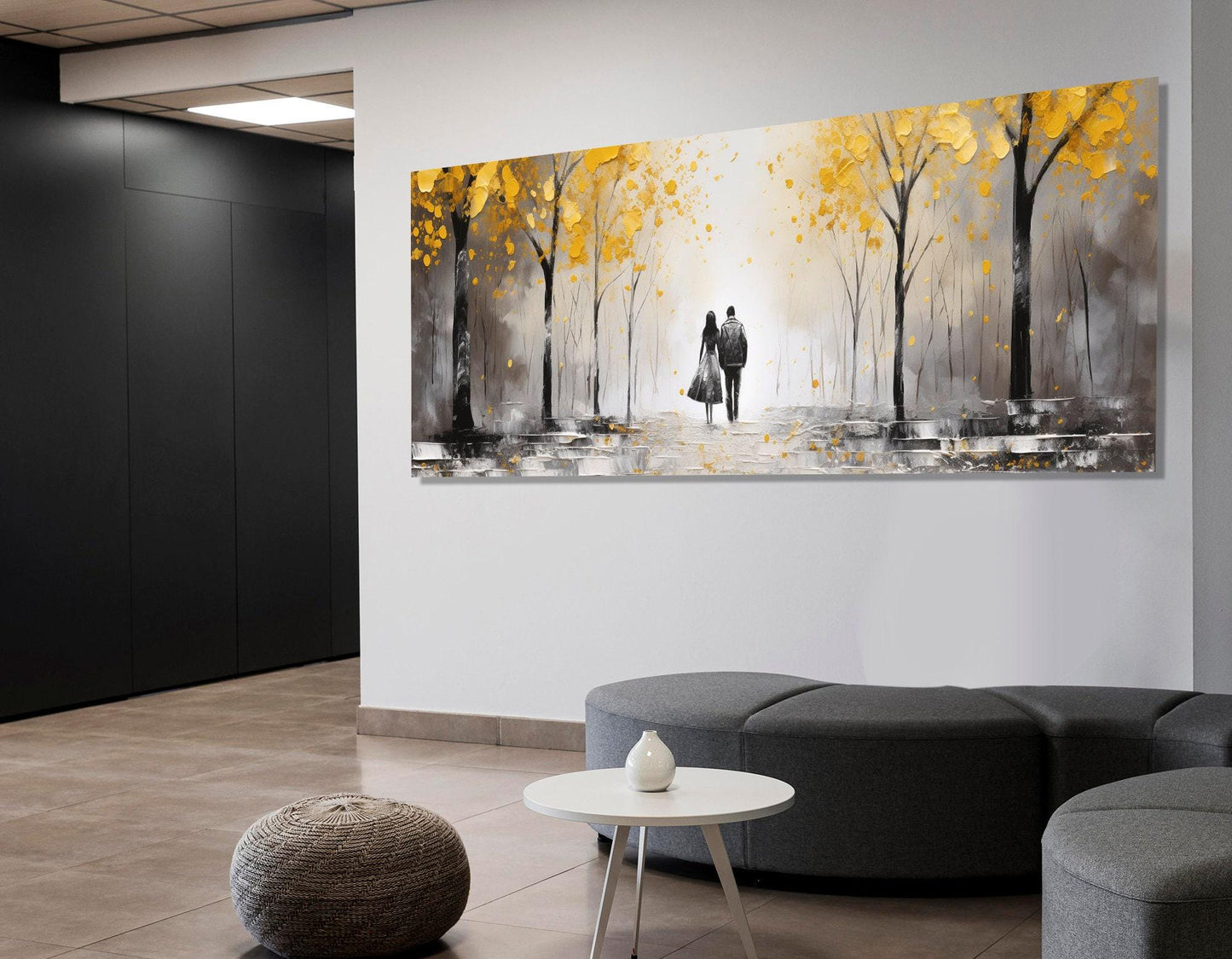 Autumn Forest Canvas Romantic Wall Art – Framed Couple Canvas Print Ready to Hang