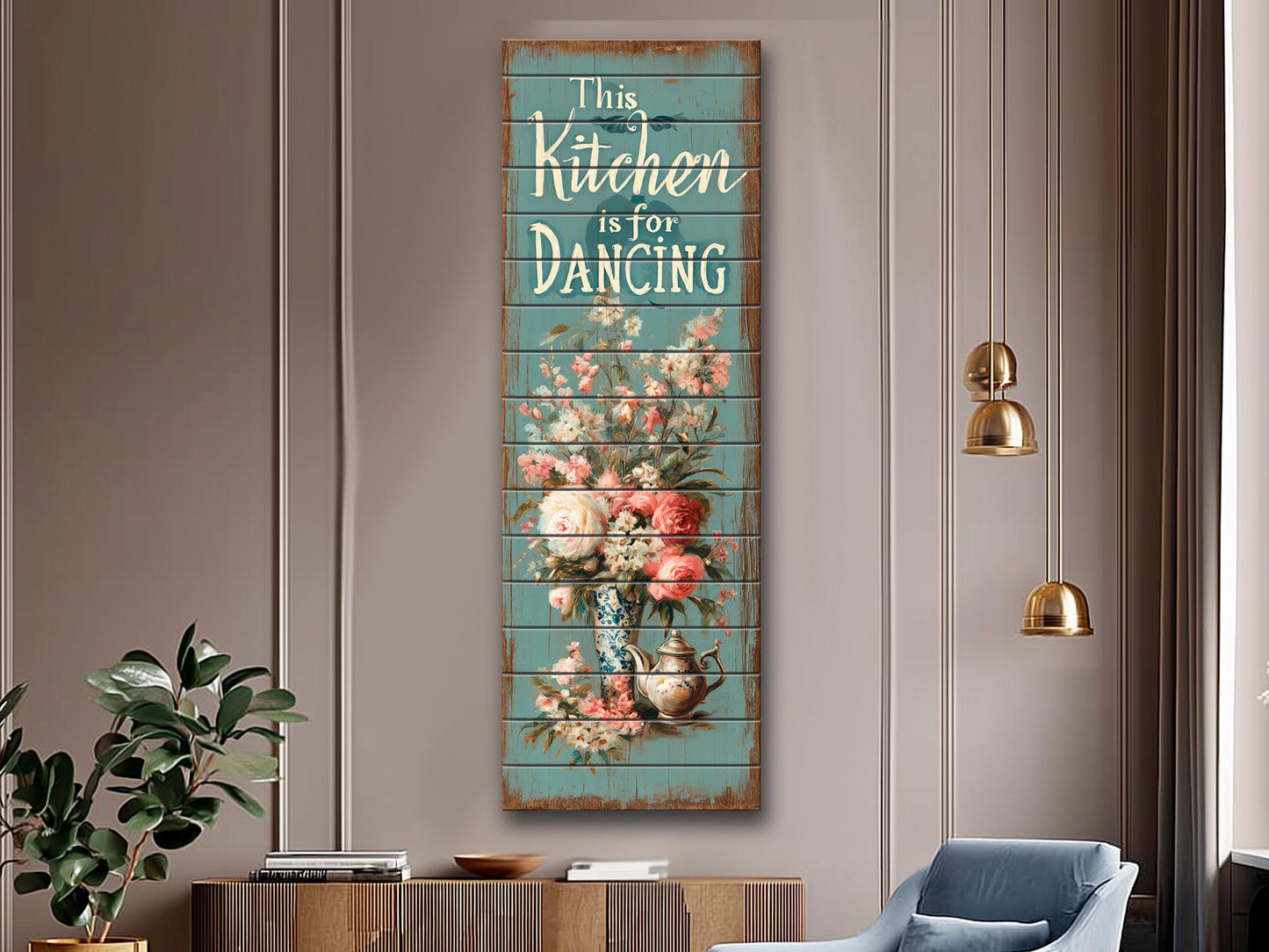 Rustic Wood Wall Art – Kitchen Dancing Sign on Natural Wood with Vintage Charm