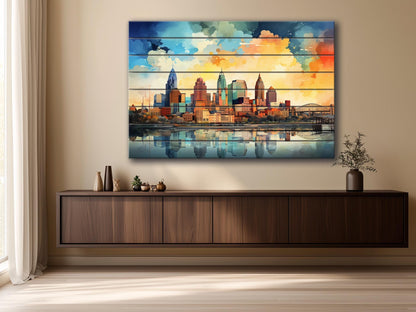 Kansas City Wall Art – Abstract Skyline Print on Wood | Rustic Wood Decor