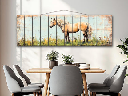Rustic Wood Wall Art - Pony in a Grassy Field Print on Natural Wood, Horse Painting, Horses Wall Art, Pony Poster, Farmhouse Wall Decor