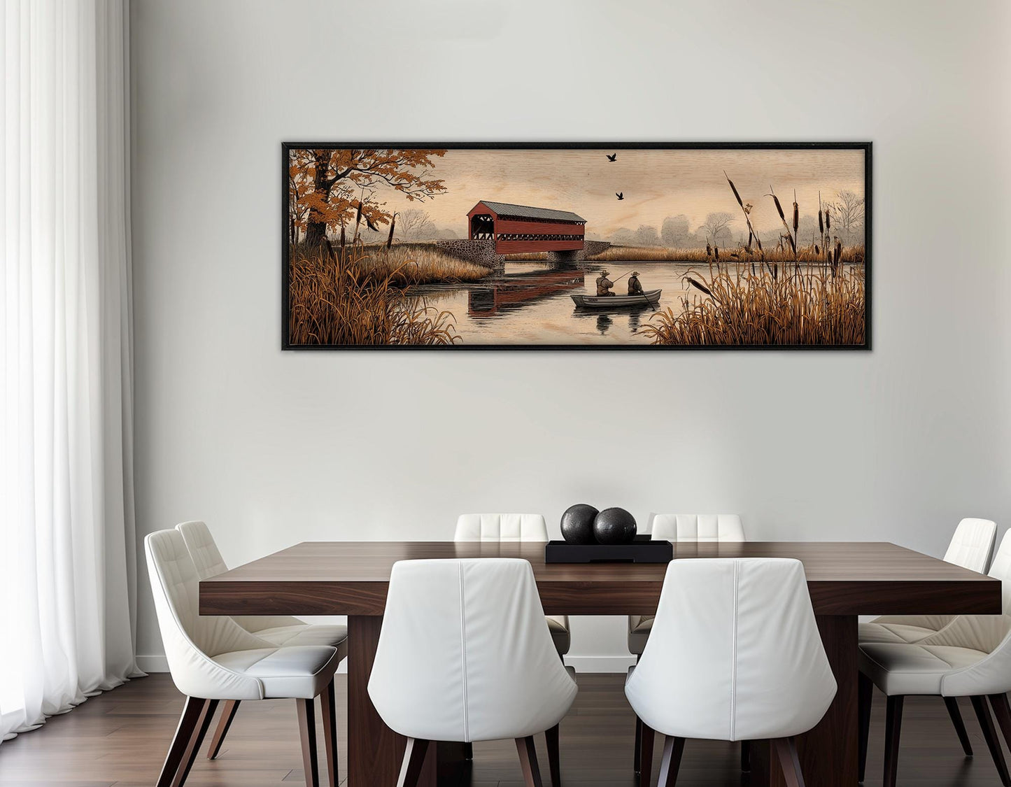 Sachs Bridge Canvas Print, River Fishing Wall Art, Fishing Cabin Decor, Framed and Ready to Hang