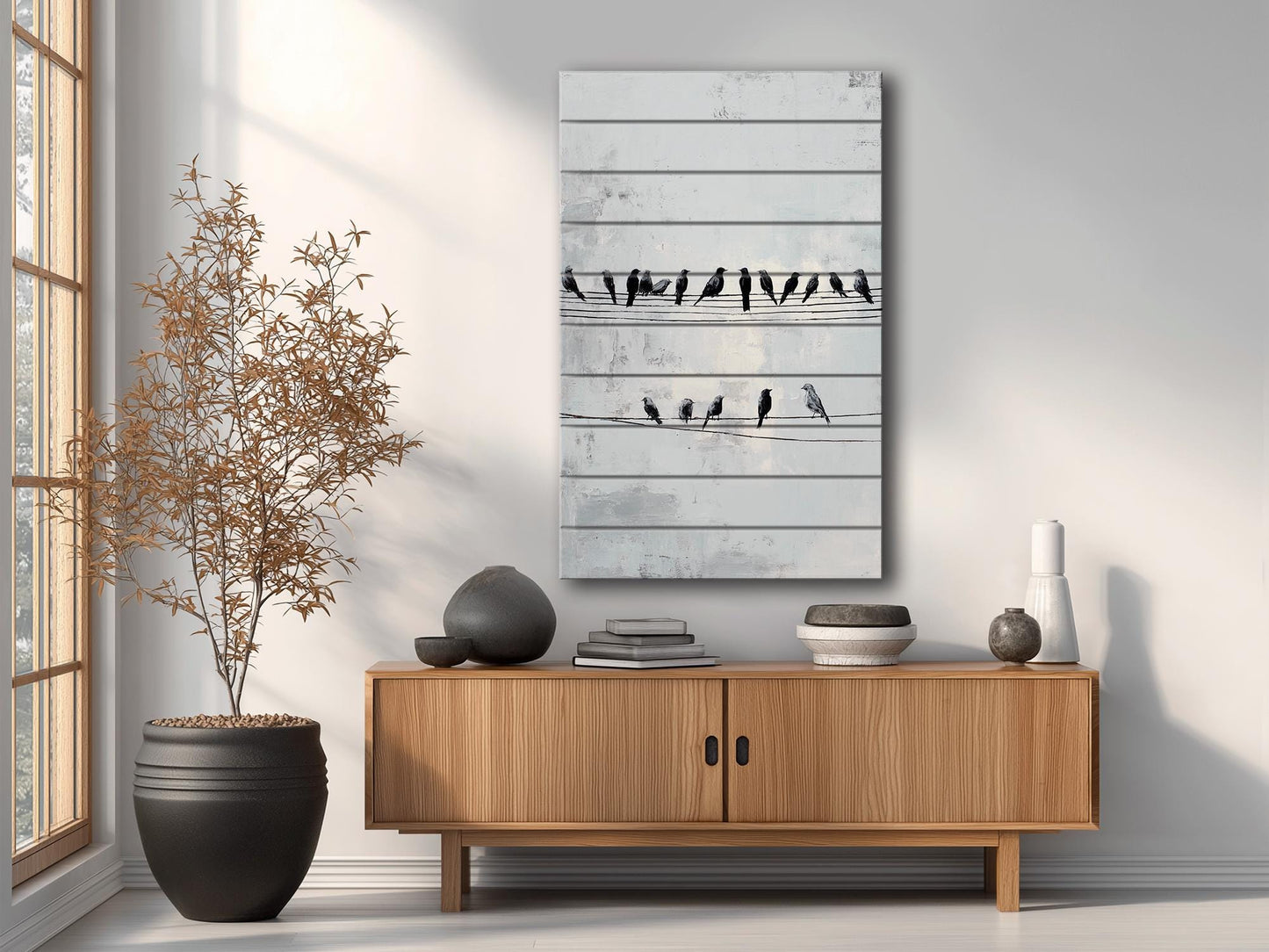 Rustic Wood Wall Art – Minimalist Bird Wall Decor on Natural Wood Planks