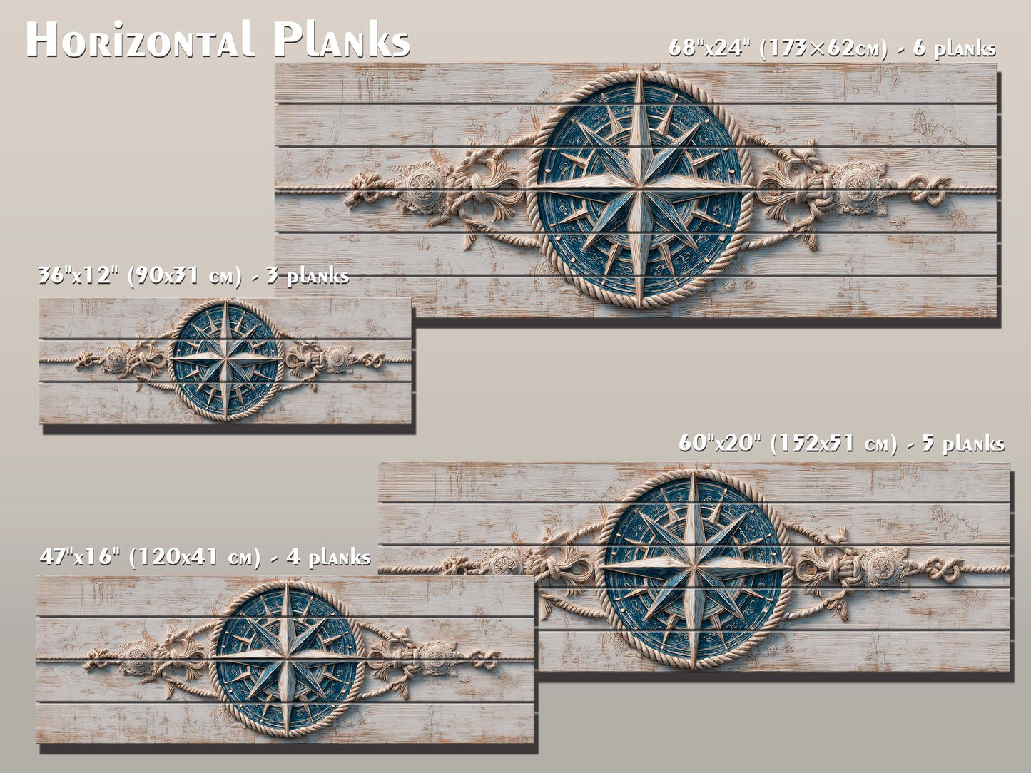 Compass Rose Wood Print – Nautical Wall Art | Rustic Coastal Decor with Anchor & Rope