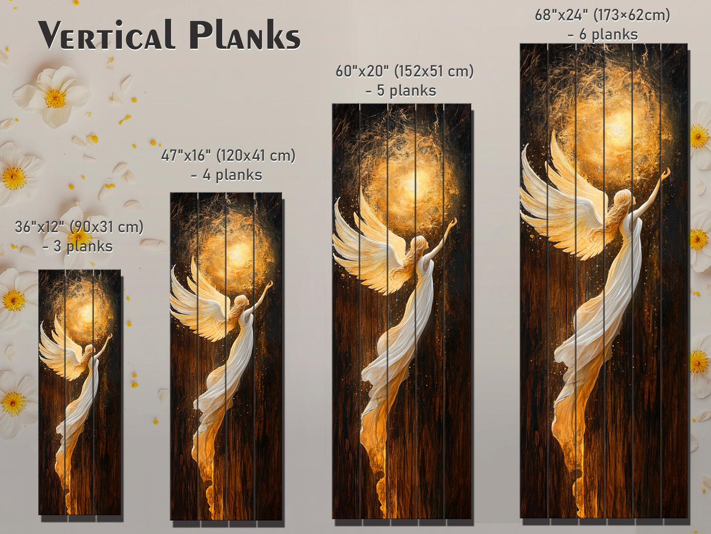 Wood Wall Art – Glowing Angel in White and Gold Robes – Rustic Spiritual Print, Christian Wall Art, Religious Wall Decor