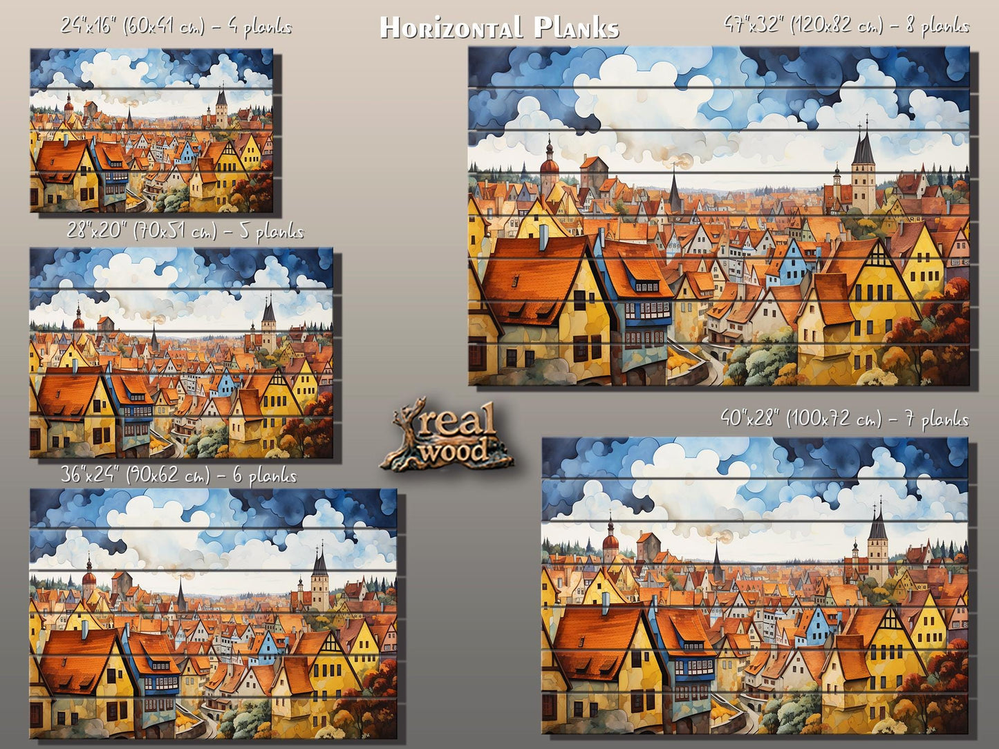 Rothenburg Wood Art | Fade Resistant Wall Art on Natural Wood Planks – Ready to Hang