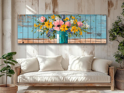 Rustic Wood Wall Art - Wildflower Bouquet Print on Wood | Floral Home Decor