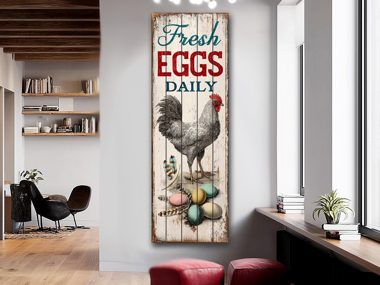 Fresh Eggs Wood Sign – Rustic Kitchen Decor With Distressed Wood Wall Art