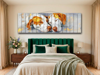 Sleeping Pointer Dogs Print on Wood, Romantic Wall Decor