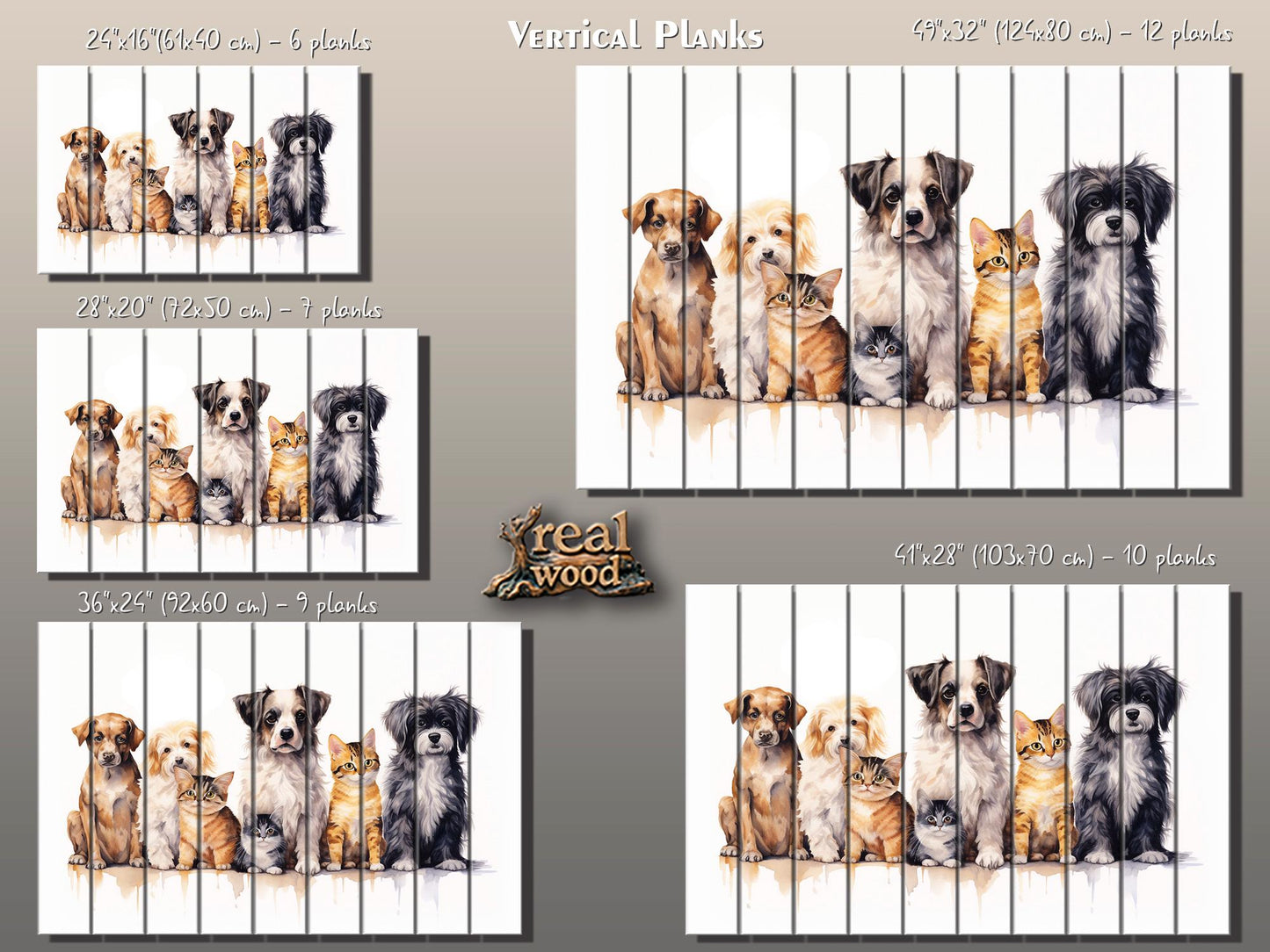 Dogs Cats Wall Art – Natural Wood Painting | Vet Clinic Art, Rustic Pet Print