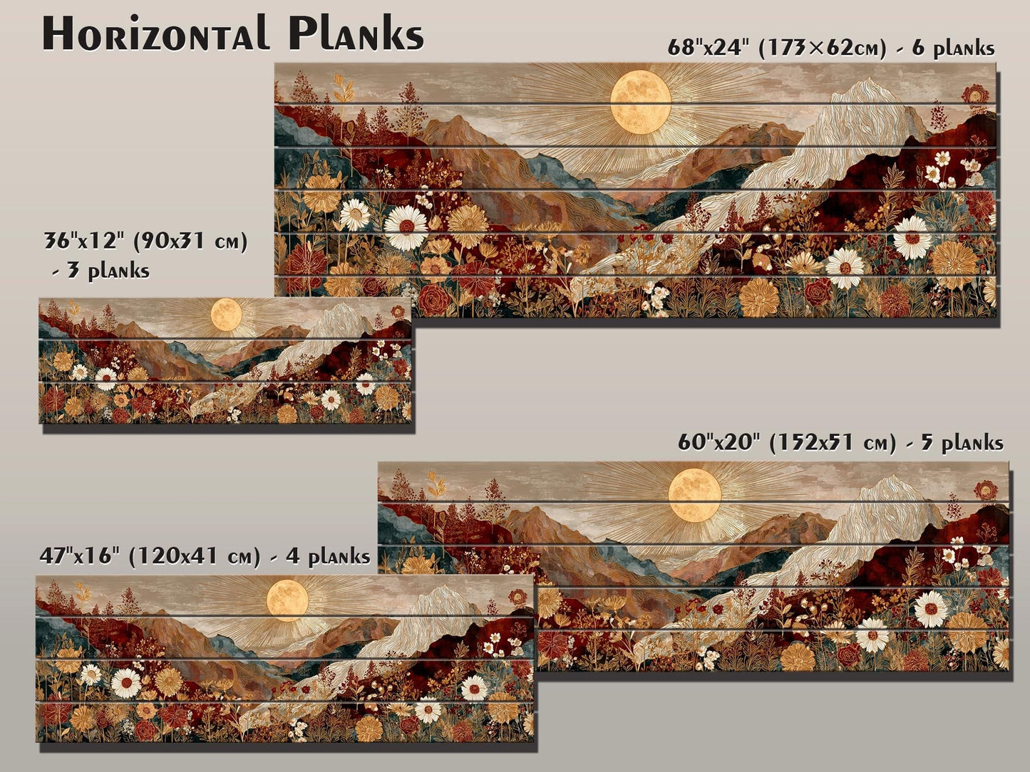 Wildflower Wood Art – Rustic Wall Decor | Botanical Landscape Print on Wood