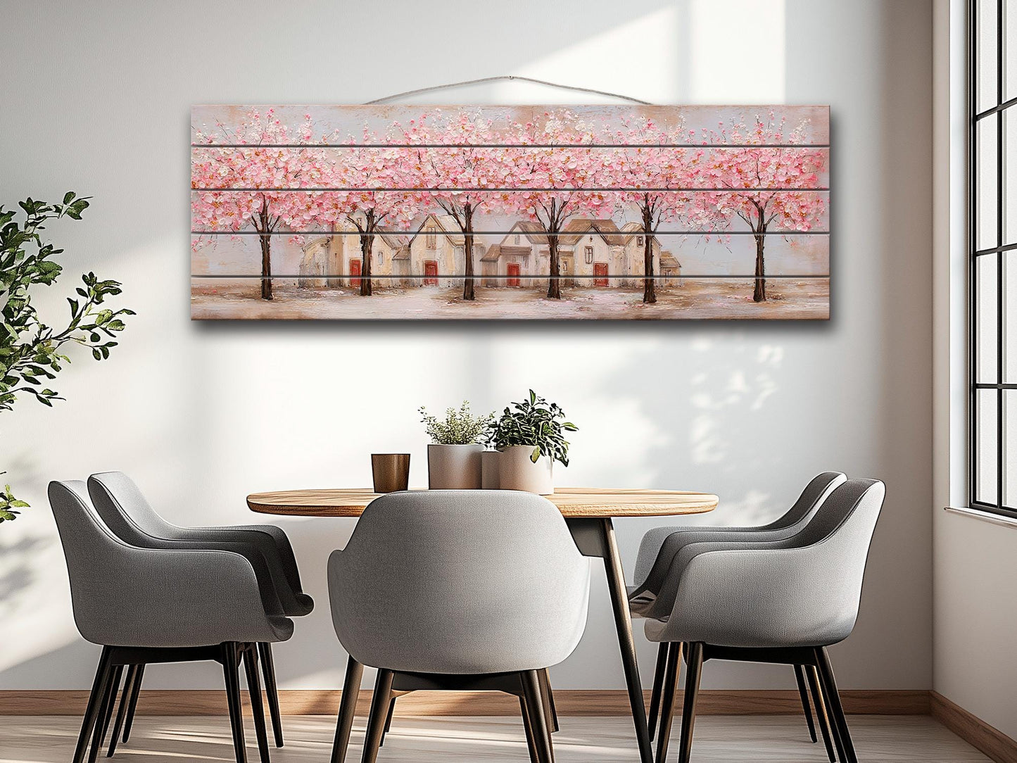 Spring Orchard Wood Print – Rustic Wood Wall Art With Blossoming Tree Artwork