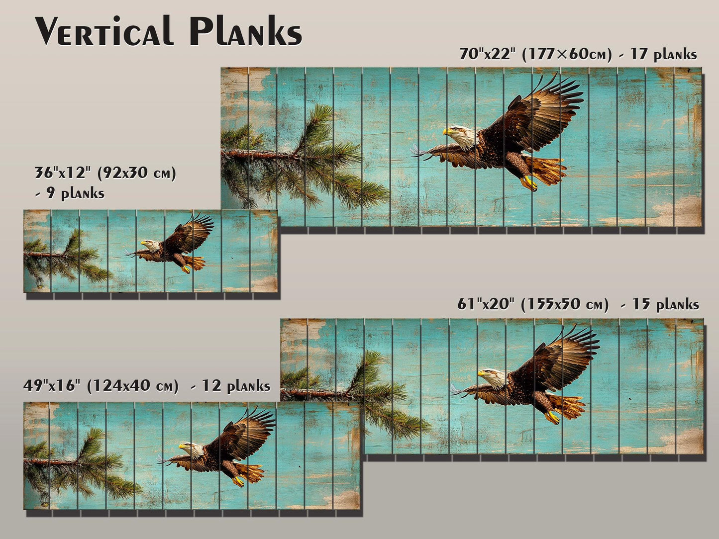 Rustic Wood Wall Art - Abstract American Bald Eagle Painting on Natural Wood Planks