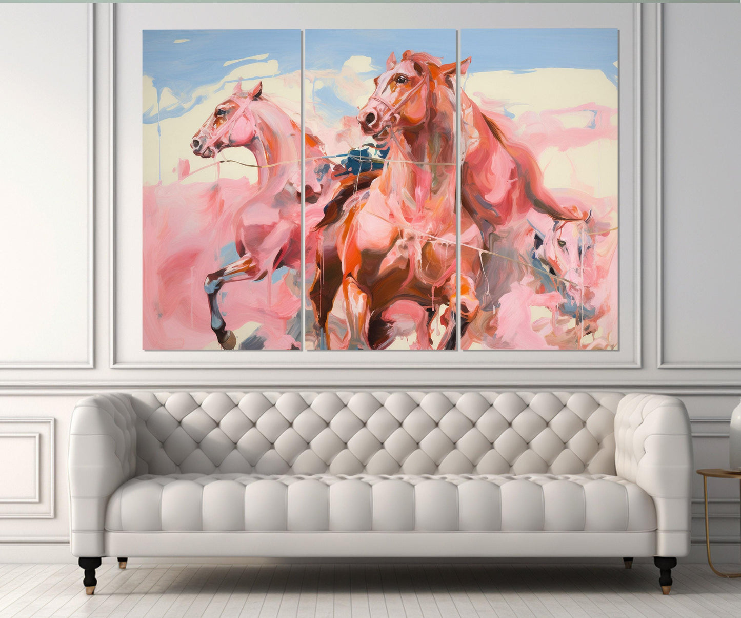 Abstract Horses Painting in Modern Artists Style Canvas Print, Horses Wall Art, Framed and Ready to Hang
