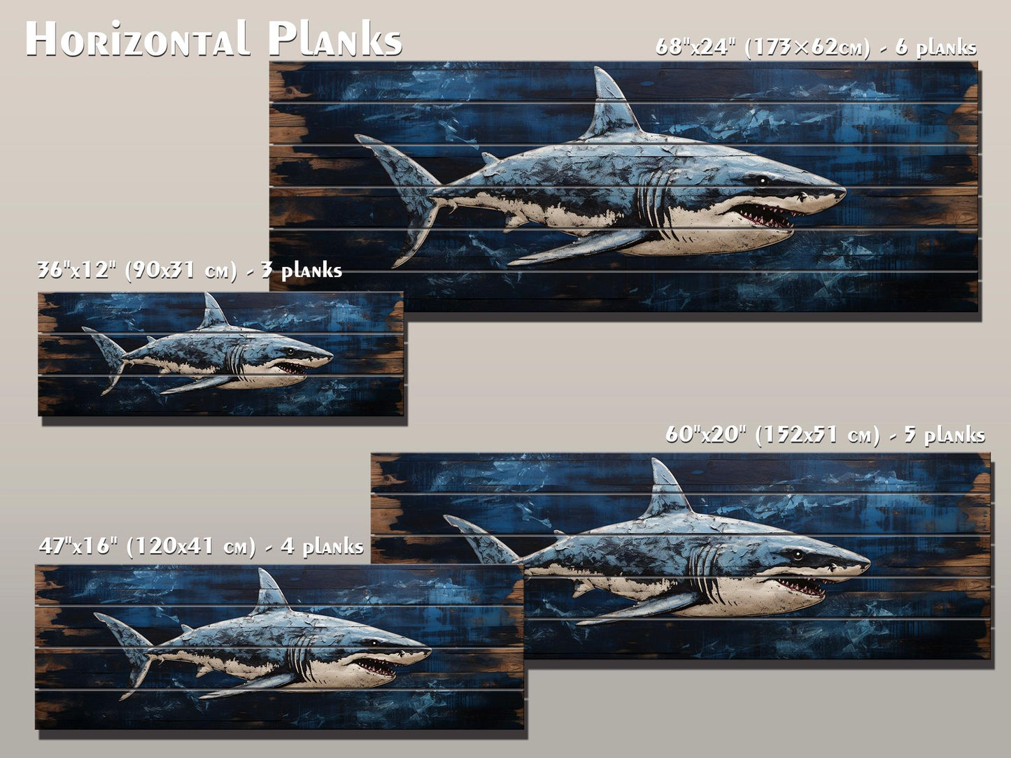 Rustic Shark Painting – Natural Wood Art Print | Coastal Home Decor, Ready to Hang
