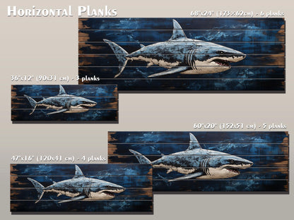Rustic Shark Painting – Natural Wood Art Print | Coastal Home Decor, Ready to Hang